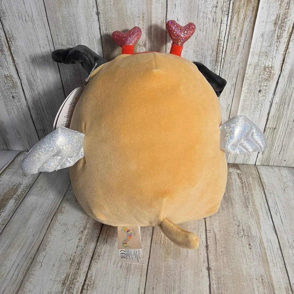 Squishmallows Pam the Pug 8 Inch Valentines Day Plush Heart Headband Wings NEW